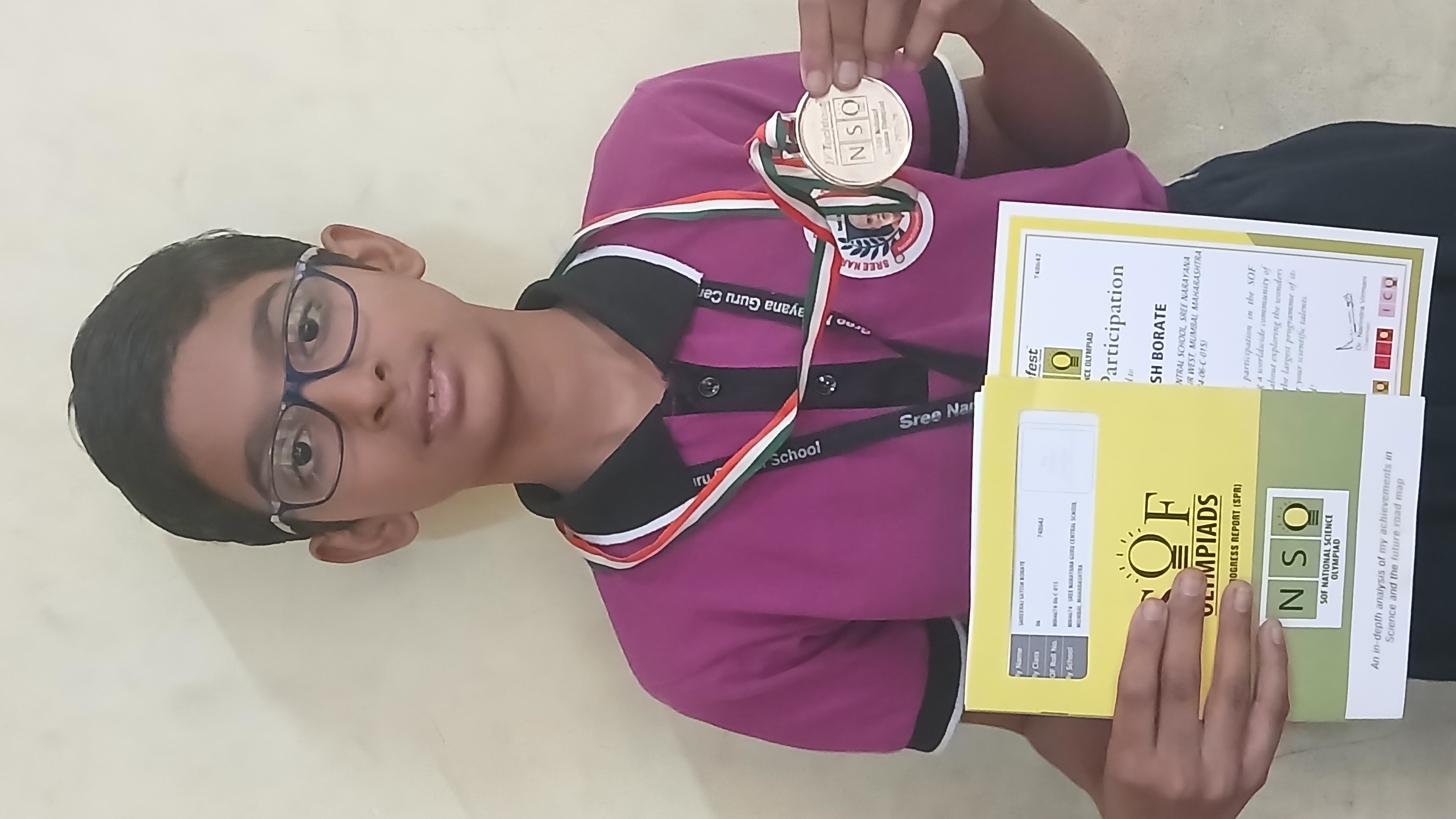 Shreeraj Borate class 6th C  Gold medal in SOF exam Month Feb 26